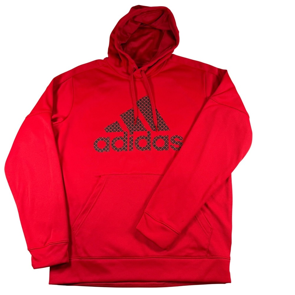 Adidas Mens Red Performance Logo Hoodie Sweatshirt Size Large RN 88387 CA 40312